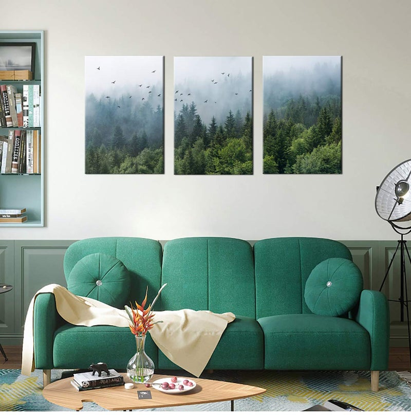 tigeridge Green Forest Wall Art Tropical Forest Mountain Bird Contemporary Canvas Pictures Modern Artwork Framed for Bathroom Bedroom Nursery Living Room Home Office Kitchen Wall Decor 16" x 24" 3 Pieces - Image 4